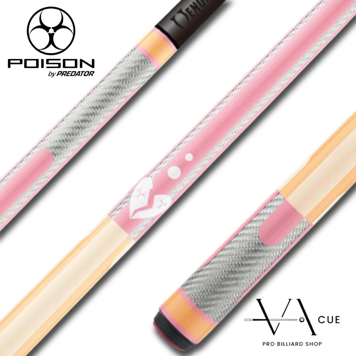 Poison Candy Sugar Pool Cue with Venom Carbon Fiber Shaft - Peach/Pink (No Wrap)