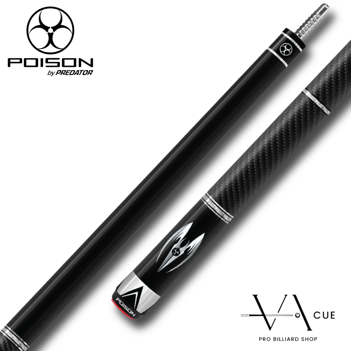 Poison Maelith Pool Cue with Carbon Fiber Shaft - Black/Black - Vinyl Wrap Finish