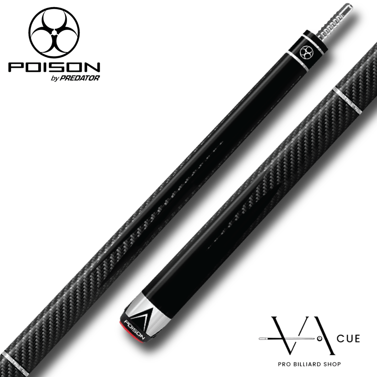 Poison Maelith Pool Cue with Carbon Fiber Shaft - Black/Black - No Wrap